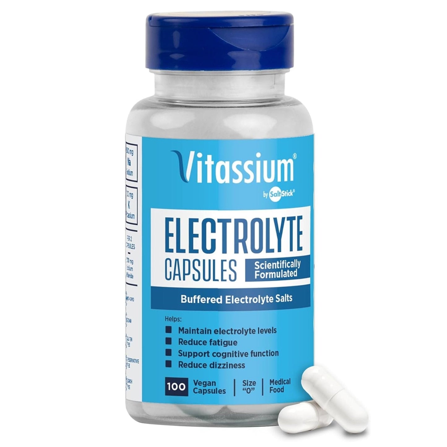 Vitassium Electrolyte Capsules, Electrolytes for The Management of POTS and High Sodium Diets (500mg Sodium - 100mg Potassium) - PrimeBioHealth - canada supplements
