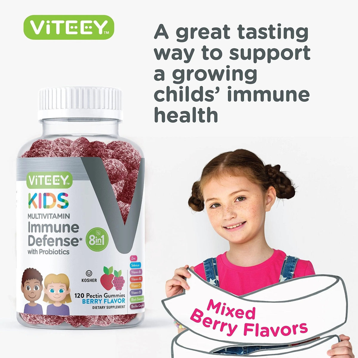Viteey Kids Multivitamin Gummies with Probiotics - 8-1 Kids Vitamins for Immune Health Support with Vitamin C, D3, B12, B6 - PrimeBioHealth - canada supplements