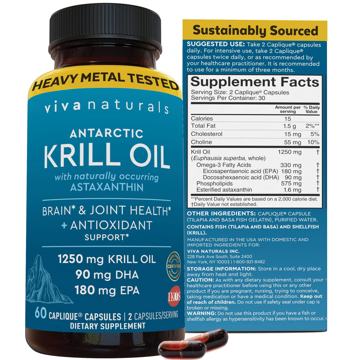 Viva Naturals Antarctic Krill Oil Omega 3 Supplements 1250 mg - DHA EPA Omega-3 & Astaxanthin Concentration for Joint Health, - PrimeBioHealth - canada supplements