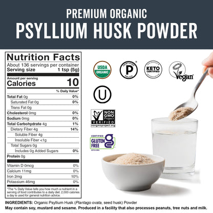 Viva Naturals Organic Psyllium Husk Powder, 24 oz – Finely Ground, Unflavored, Vegan, Keto, Paleo, Non-GMO Plant-Based Superfood, Good Source of Fiber for Gluten-Free Baking, Juices & Smoothies - PrimeBioHealth - canada supplements