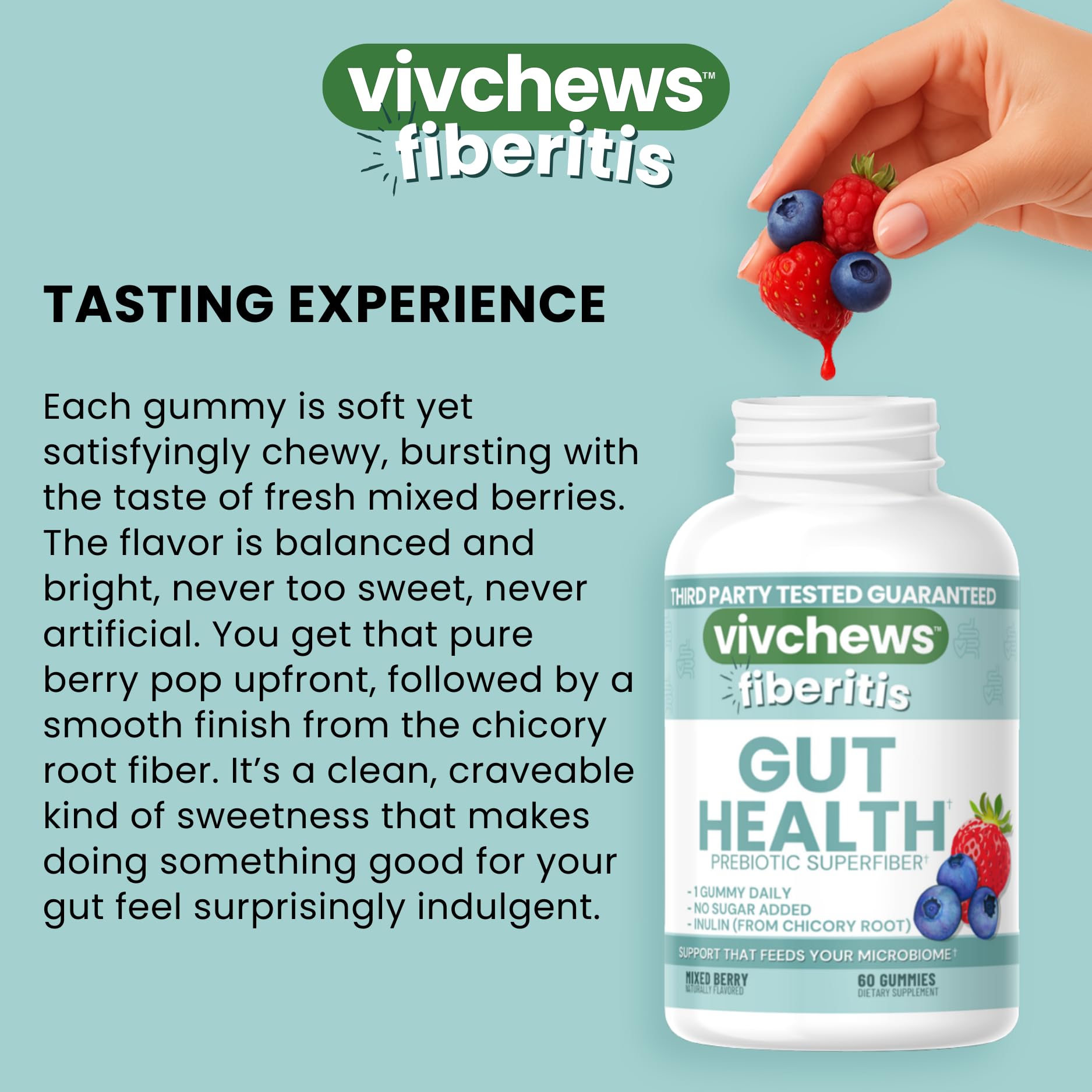 vivchews Gut Health Gummies – Prebiotic Fiber for Bloating Relief, No Sugar Added, Non-GMO, Fruit Pectin Based, Gluten-Free, No Artificial Colors, - PrimeBioHealth - canada supplements