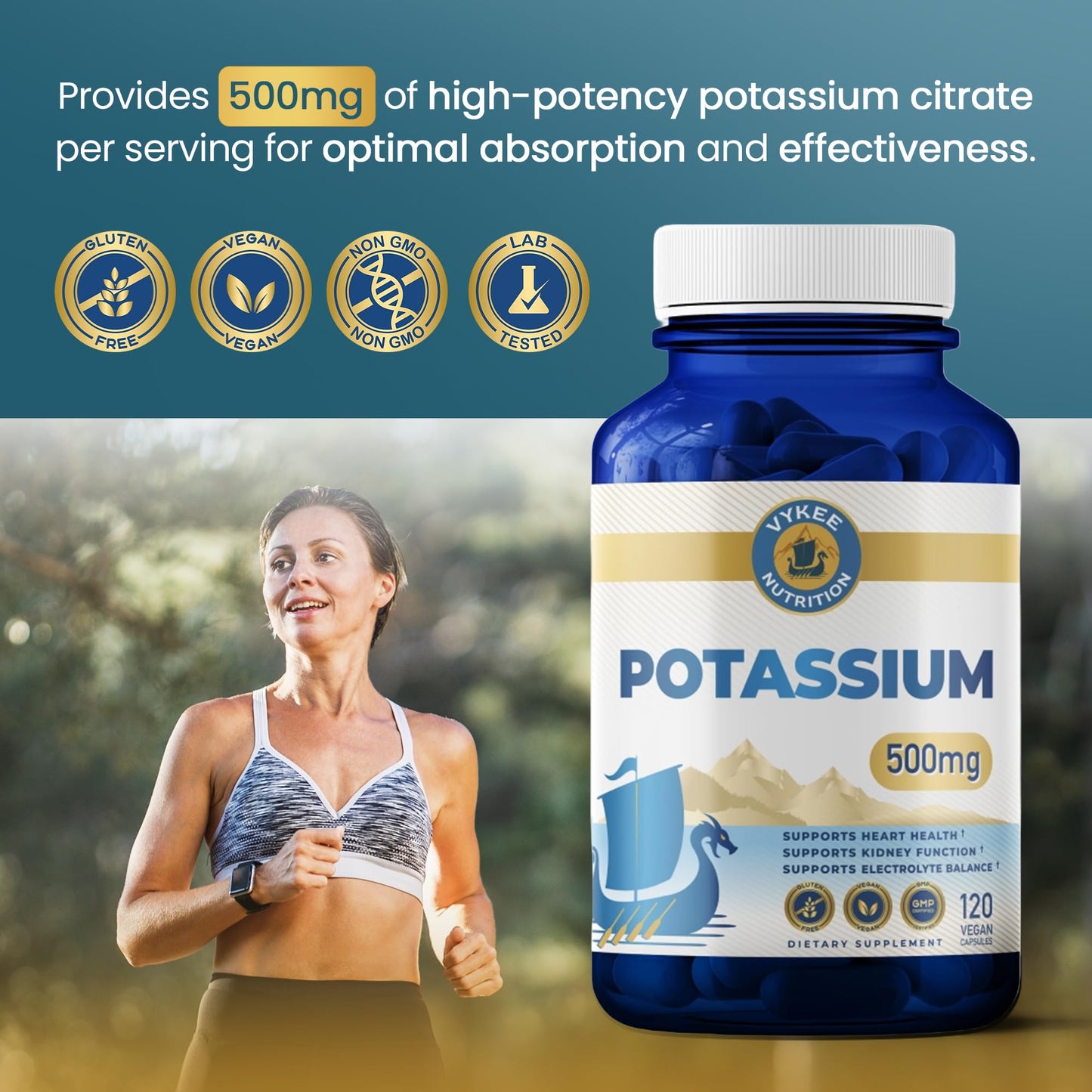Vykee Nutrition Potassium Citrate Capsules - Supplements for Electrolyte Balance, Muscle & Heart Health - Vegan, Non-GMO, - PrimeBioHealth - canada supplements