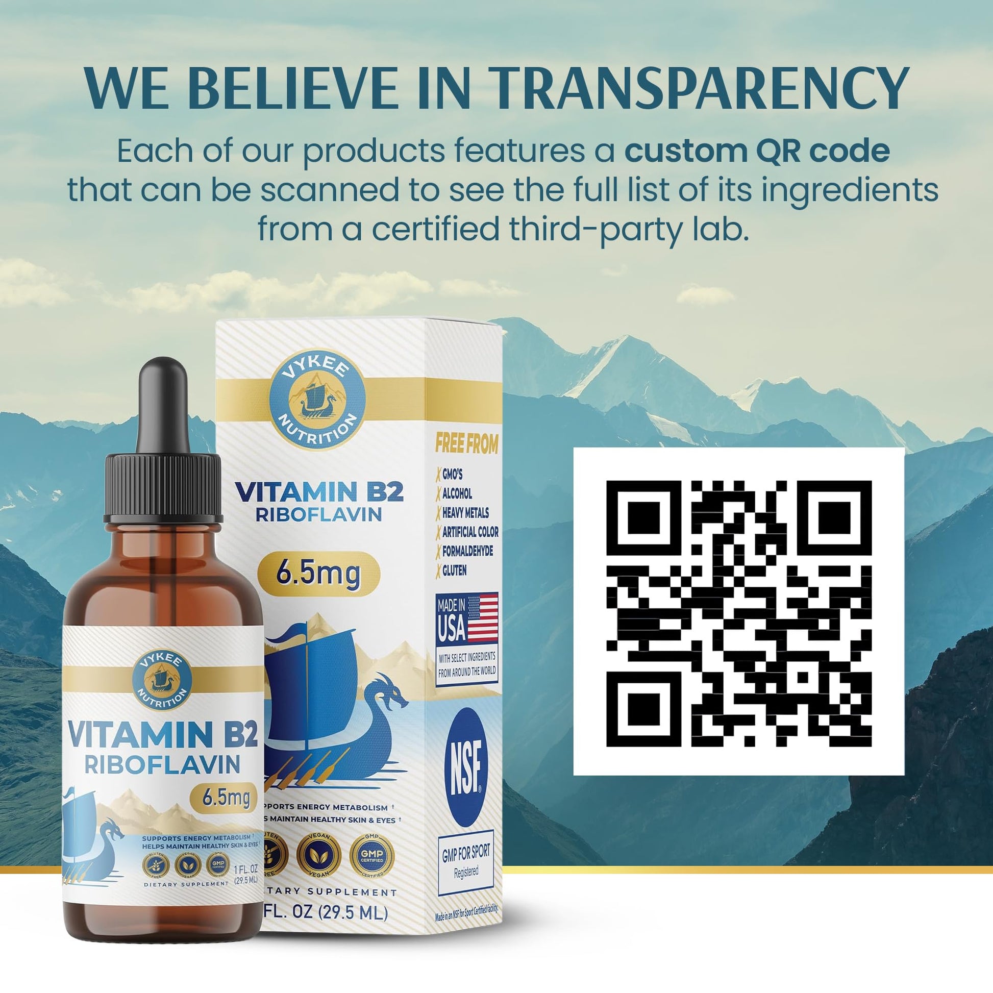 Vykee Nutrition Vitamin B2 Riboflavin Drops - Liquid B2 Supplement for Energy Metabolism, Cellular Function and Vision Support - Vegan, Non-GMO, Gluten-Free - PrimeBioHealth - canada supplements