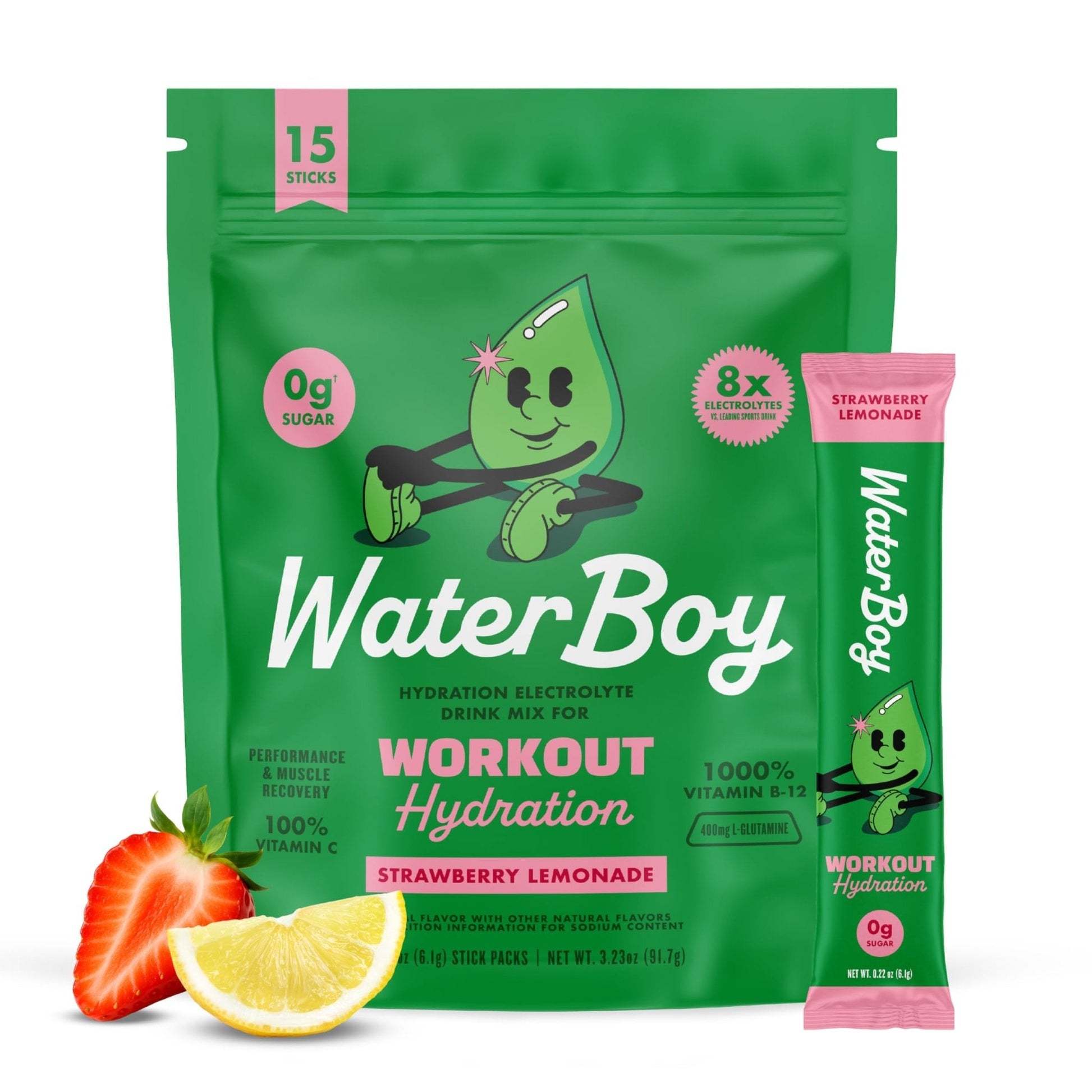 Waterboy Workout Hydration | 2,960mg Sugar Free Electrolyte Powder Packets | L-Glutamine + Vitamins | No Sugar, All Natural, Gluten Free - PrimeBioHealth - canada supplements