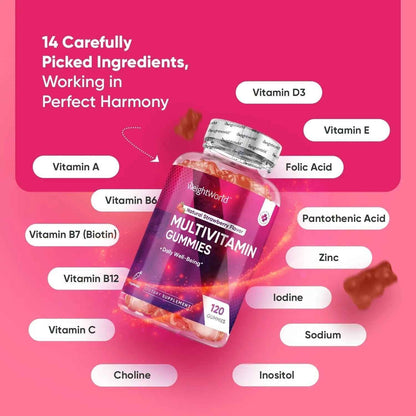WeightWorld Adult Multivitamin Gummies for Women & Men of All Age - Halal-Suitable with Key Ingredients Like Vitamin A, C, D3, B6, B12 & Biotin