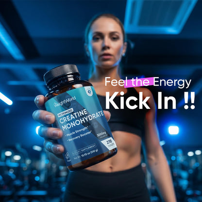 WeightWorld Micronized Creatine Monohydrate 3000mg Tablets - Muscle Growth, Strength, Energy & Recovery | Pre Workout Creatine for Women & Men | 1000mg per Tab - PrimeBioHealth - canada supplements
