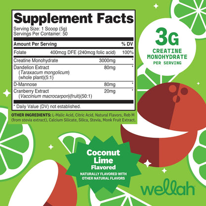 Wellah Creatine for Women - Creatine Monohydrate with Dandelion & Cranberry Extract (50 Servings, Strawberry Lemonade) | Creatine Monohydrate with Dandelion & Cranberry Extract - PrimeBioHealth - canada supplements