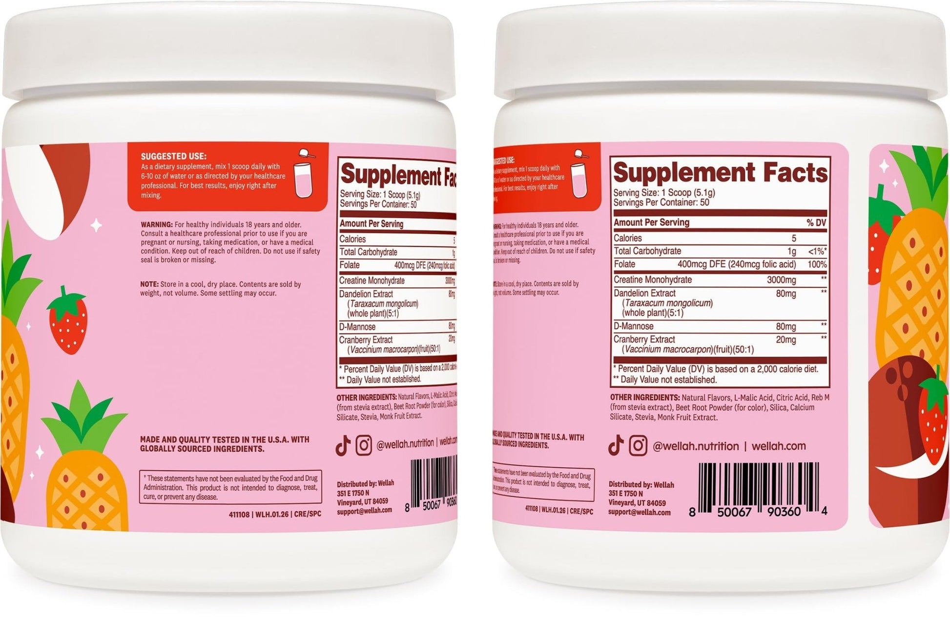 Wellah Creatine for Women - Creatine Monohydrate with Dandelion & Cranberry Extract (50 Servings, Strawberry Lemonade) | Creatine Monohydrate with Dandelion & Cranberry Extract - PrimeBioHealth - canada supplements