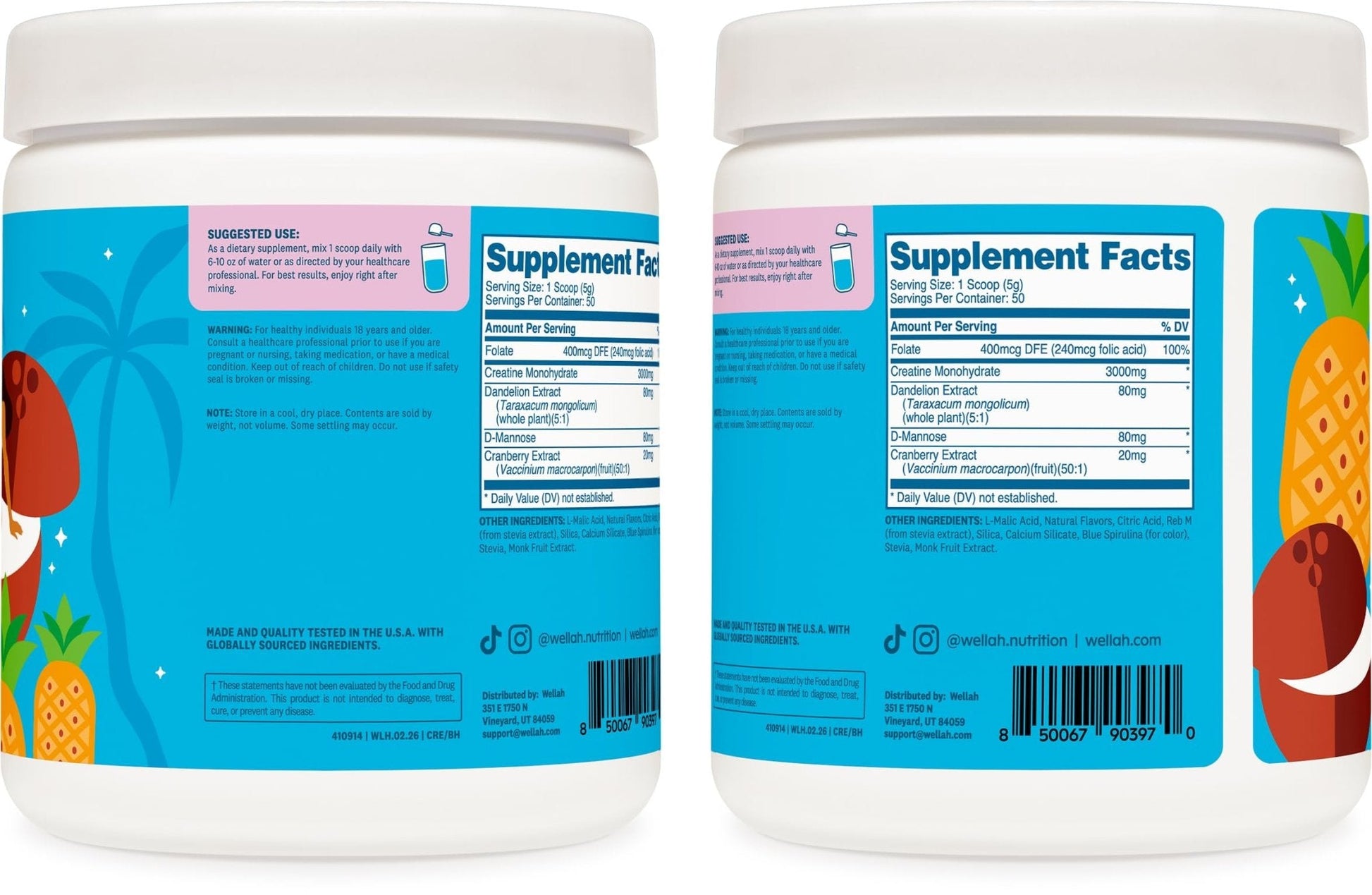 Wellah Creatine for Women - Creatine Monohydrate with Dandelion & Cranberry Extract (50 Servings, Strawberry Lemonade) | Creatine Monohydrate with Dandelion & Cranberry Extract - PrimeBioHealth - canada supplements