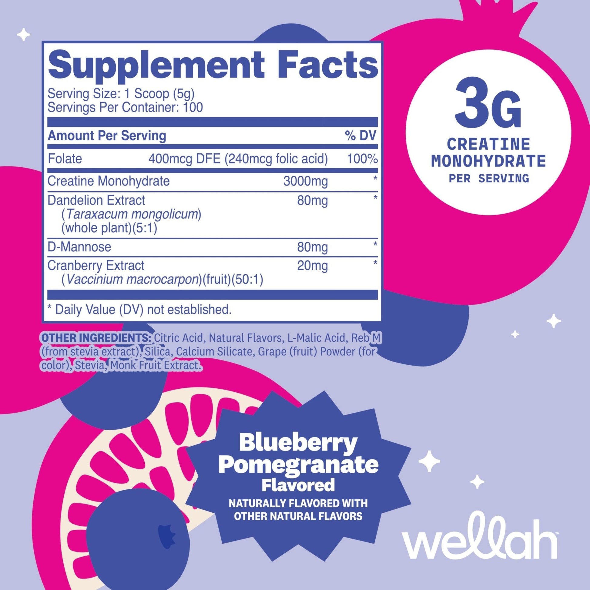 Wellah Creatine for Women - Creatine Monohydrate with Dandelion & Cranberry Extract (50 Servings, Strawberry Lemonade) | Creatine Monohydrate with Dandelion & Cranberry Extract - PrimeBioHealth - canada supplements