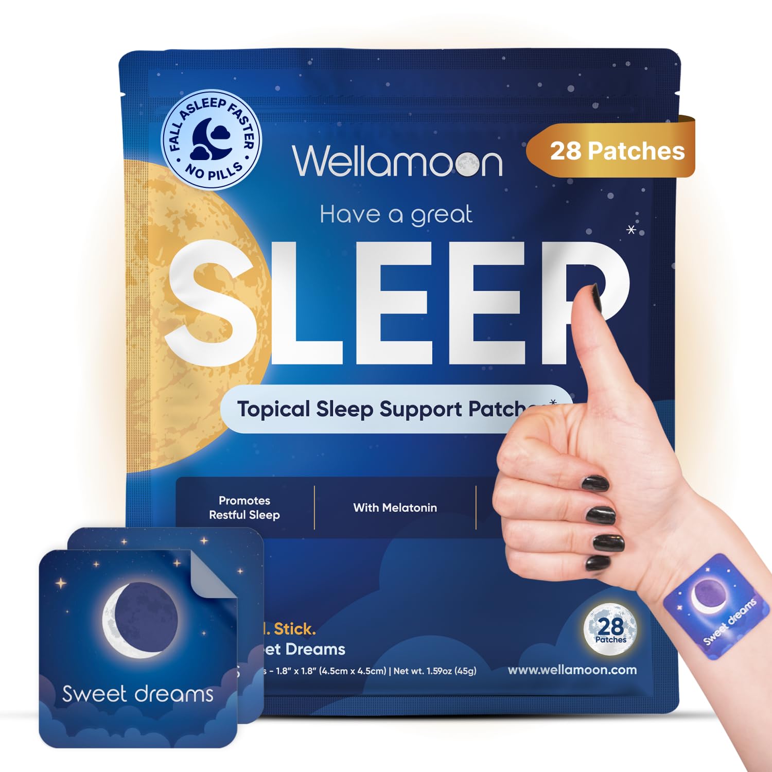 Wellamoon Original Sleep Patches for Adults Extra Strength | Easy-to-Apply Sleep Patch with Melatonin & Valerian | Relax & Wake Up Refreshed | Long-Lasting Night Comfort for Men & Women | 28 Patches - PrimeBioHealth - canada supplements