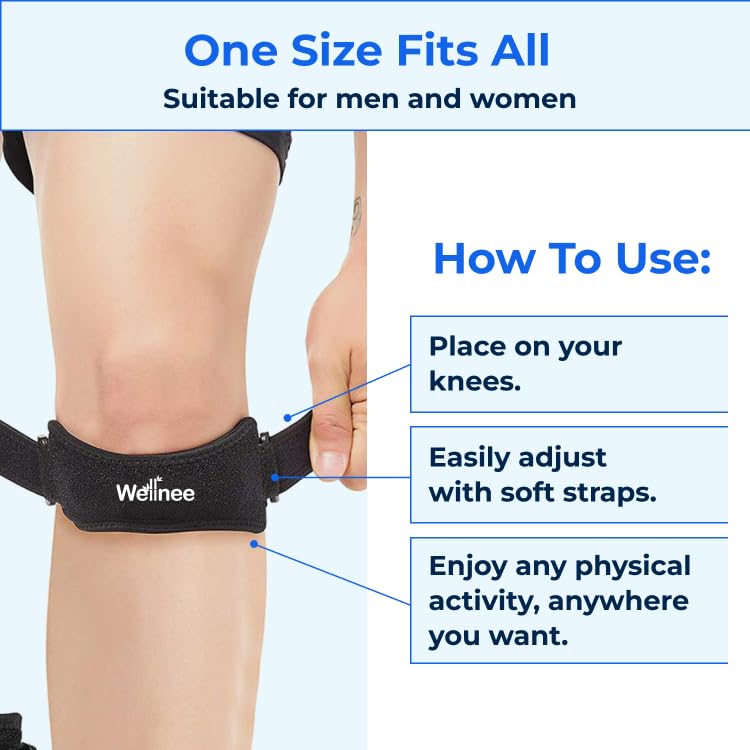 Wellnee Patella Knee Strap – Adjustable Knee Brace for Support, Running, Basketball, Volleyball, Tennis, Hiking, and more – One Size Fits Most - Wellknee Knee support for Women & Men (1 Pack) - PrimeBioHealth - canada supplements