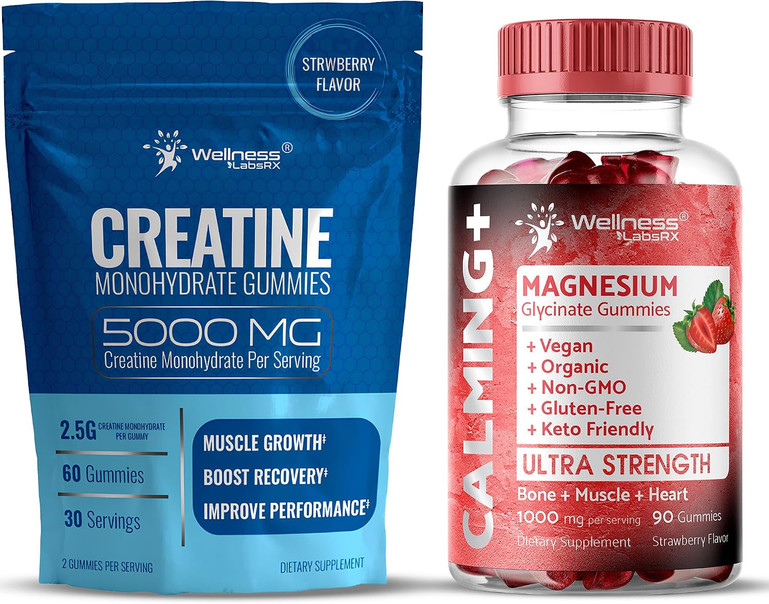 WELLNESS LABSRX Creatine Gummies 5000mg - Magnesium Glycinate Gummies 1000 mg | Bundle - PrimeBioHealth - canada supplements