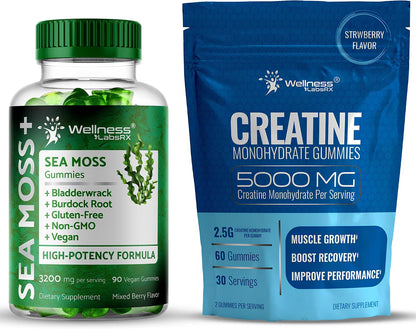 WELLNESS LABSRX Creatine Gummies 5000mg - Sea Moss Gummies 3200mg | Bundle - PrimeBioHealth - canada supplements