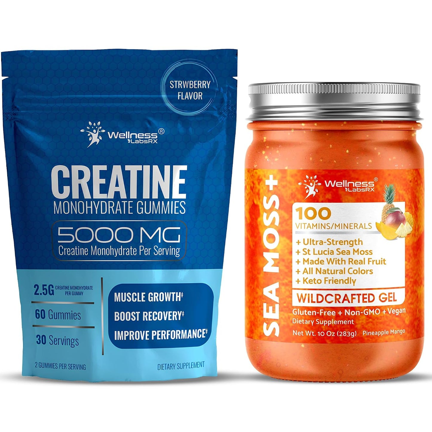 WELLNESS LABSRX Irish Sea Moss Gel Pineapple Mango Flavor - Creatine Gummies 5000mg | Bundle - PrimeBioHealth - canada supplements