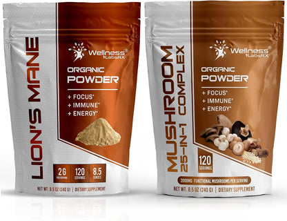 WELLNESS LABSRX Lions Mane Powder 2000mg - Mushroom Powder 25 in 1 2000mg | Bundle - PrimeBioHealth - canada supplements