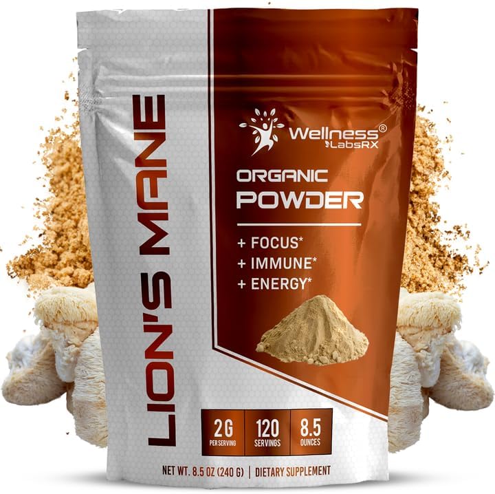 WELLNESS LABSRX Lions Mane Powder, Mushroom Supplement - 2000mg - Lions Mane Supplement - Lion's Mane Mushroom Powder Brain Supplements for Memory and Focus, Immune Support and Health - 120 Servings - PrimeBioHealth - canada supplements