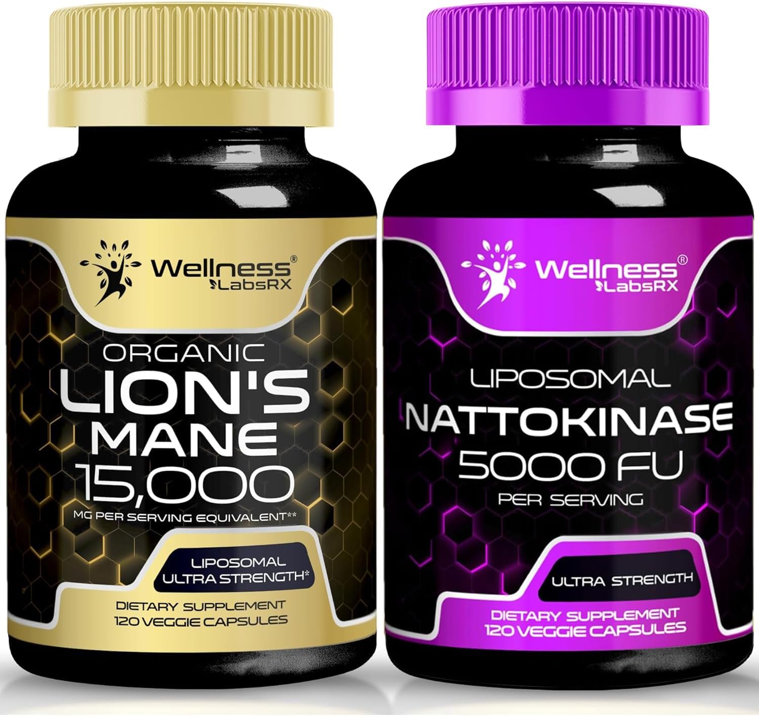 WELLNESS LABSRX Lions Mane Supplement Capsules with Nattokinase Capsules | Bundle - PrimeBioHealth - canada supplements