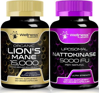 WELLNESS LABSRX Lions Mane Supplement Capsules with Nattokinase Capsules | Bundle - PrimeBioHealth - canada supplements