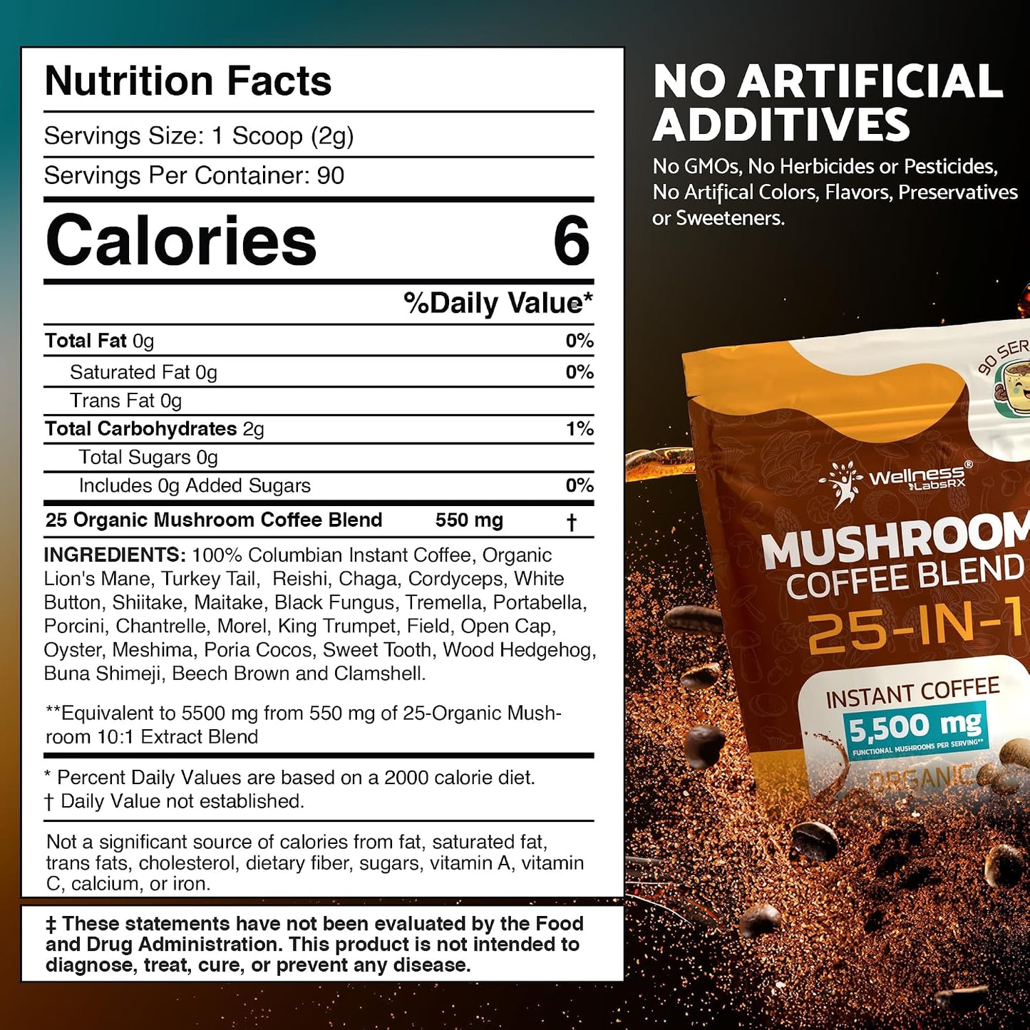 WELLNESS LABSRX Mushroom Coffee 25-in-1 with Instant Mushroom Coffee Blend 5500mg | Bundle - PrimeBioHealth - canada supplements