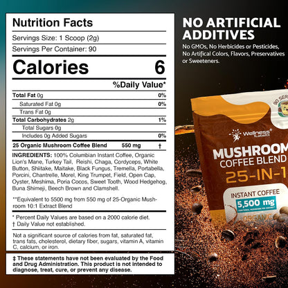 WELLNESS LABSRX Mushroom Coffee 25-in-1 with Instant Mushroom Coffee Blend 5500mg | Bundle - PrimeBioHealth - canada supplements