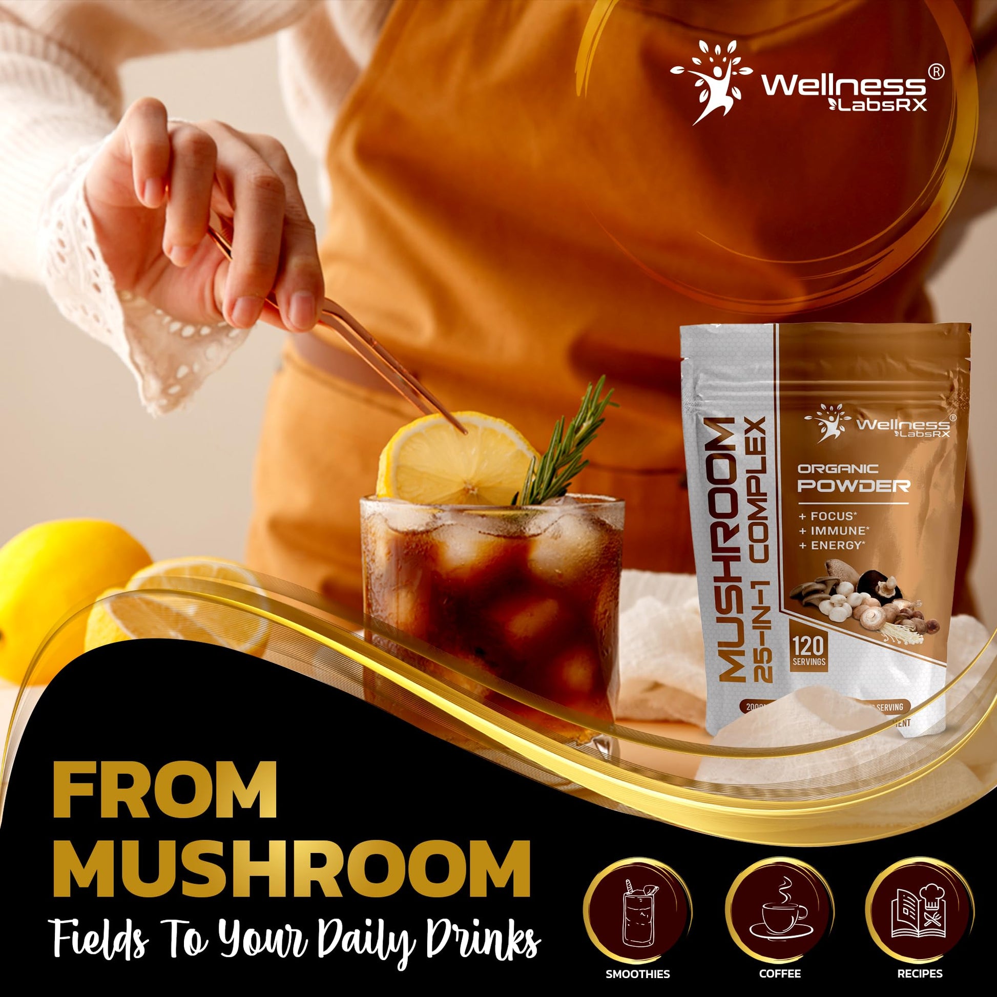 WELLNESS LABSRX Mushroom Powder, 25 in 1 Mushrooms Supplement - 2000mg, 25 Superfood Mishroom Lions Mane Powder with Chaga, Shiitake, Cordyceps, Reishi - Lion's Mane Mushroom - 120 Servings - PrimeBioHealth - canada supplements