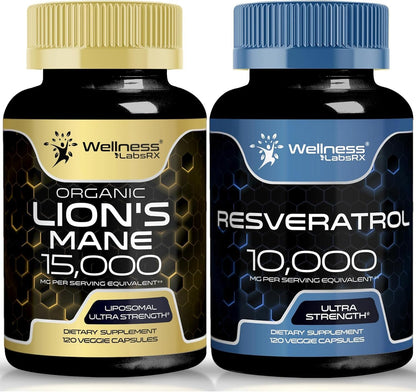 WELLNESS LABSRX Resveratrol Capsules 10000 - Lions Mane Supplement Capsules | Bundle - PrimeBioHealth - canada supplements