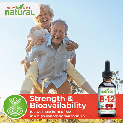 Why Not Natural Organic Vitamin B12 Liquid - Sublingual Extra Strength 60 x 5000 mcg Methylcobalamin Drops, Vegan, - PrimeBioHealth - canada supplements