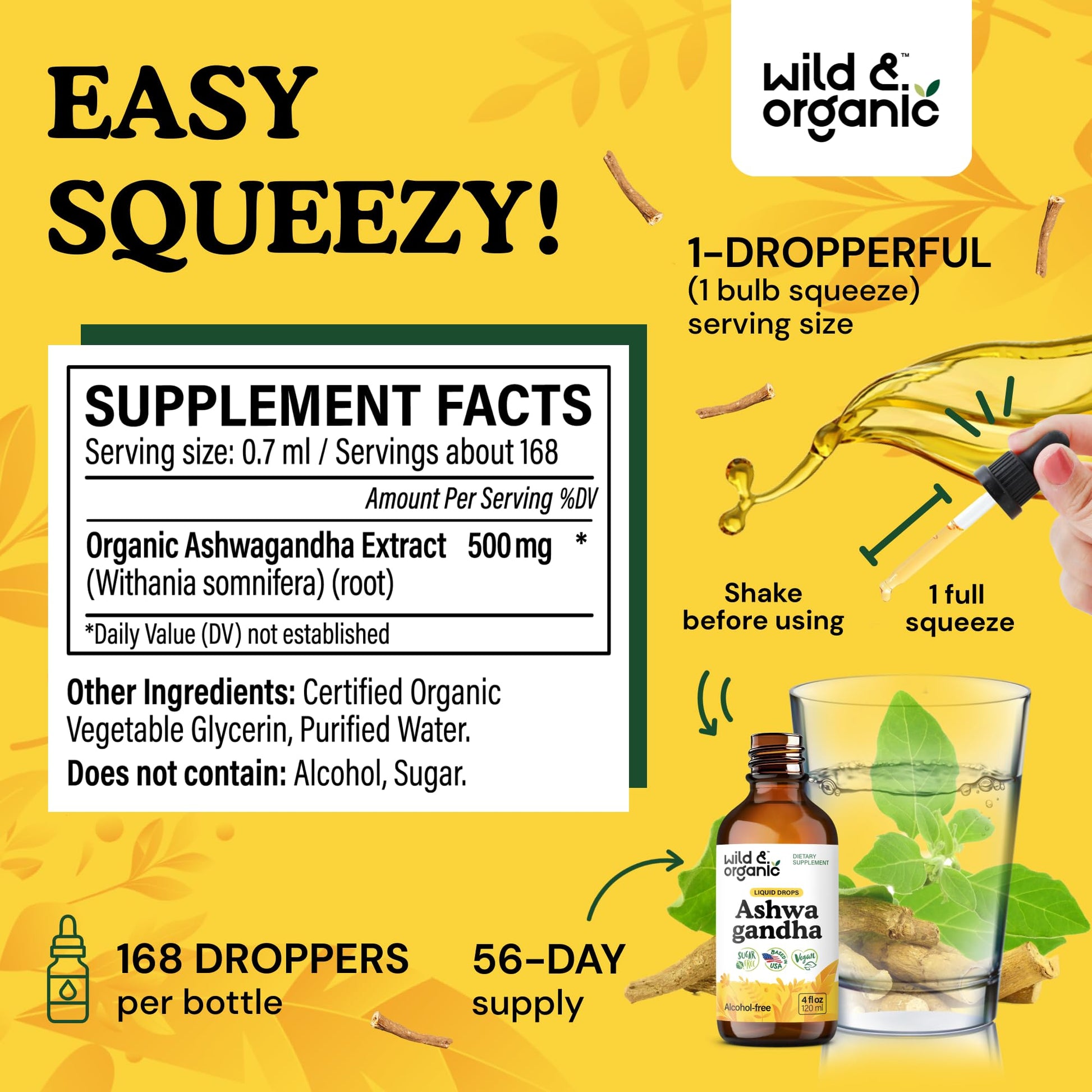 Wild & Organic Ashwagandha Drops - Mood Support & Positive Energy - 500 mg Ashwagandha for Women & Men - Add to Tea Liquid Extract for Relaxation - Non-GMO, Sugar & Alcohol-Free Tincture - 4 fl oz - PrimeBioHealth - canada supplements