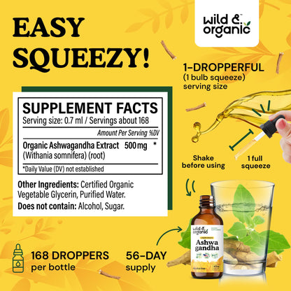 Wild & Organic Ashwagandha Drops - Mood Support & Positive Energy - 500 mg Ashwagandha for Women & Men - Add to Tea Liquid Extract for Relaxation - Non-GMO, Sugar & Alcohol-Free Tincture - 4 fl oz - PrimeBioHealth - canada supplements