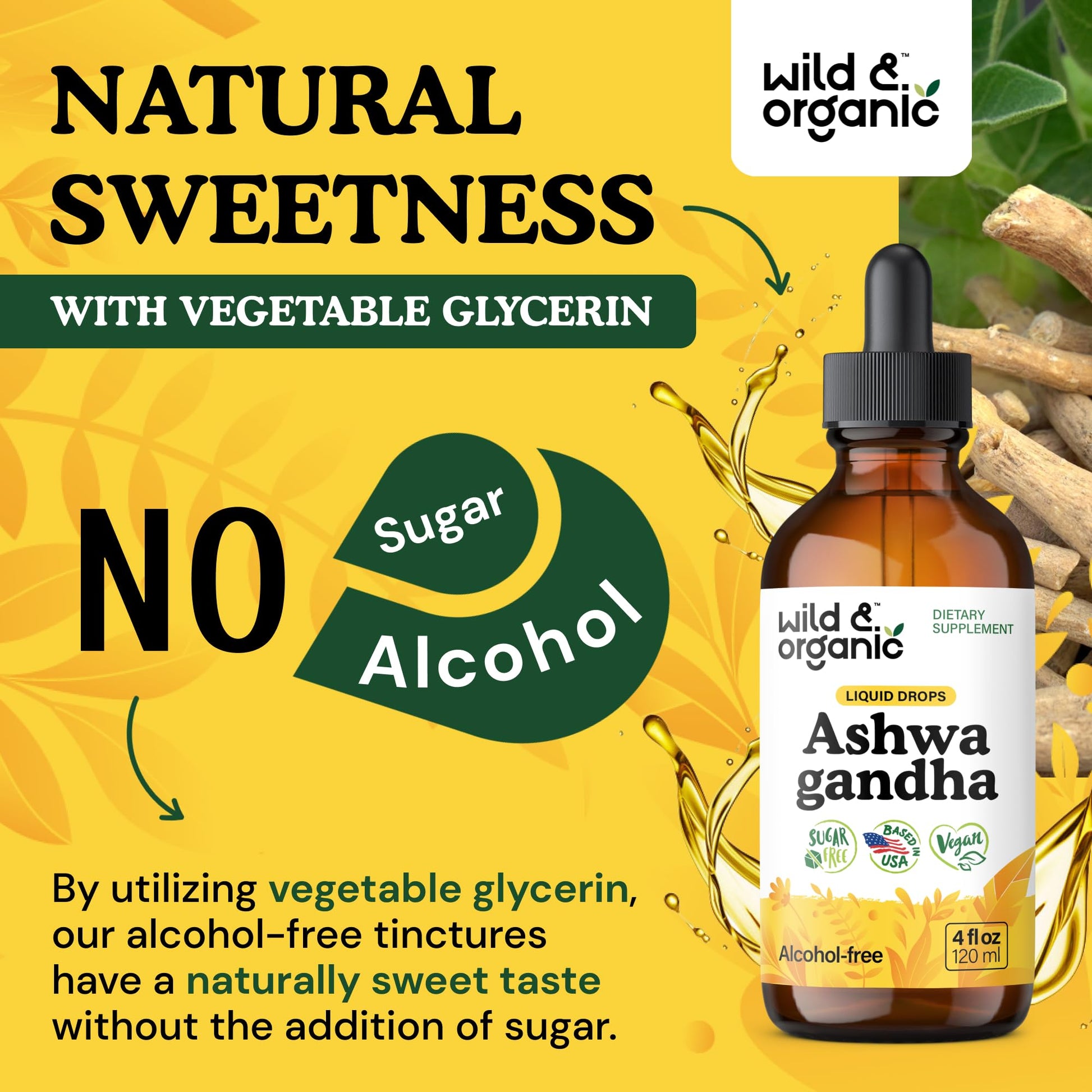 Wild & Organic Ashwagandha Drops - Mood Support & Positive Energy - 500 mg Ashwagandha for Women & Men - Add to Tea Liquid Extract for Relaxation - Non-GMO, Sugar & Alcohol-Free Tincture - 4 fl oz - PrimeBioHealth - canada supplements