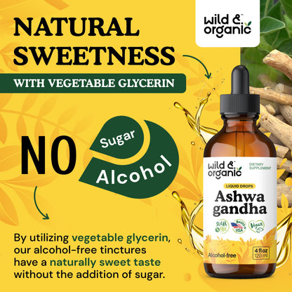Wild & Organic Ashwagandha Drops - Mood Support & Positive Energy - 500 mg Ashwagandha for Women & Men - Add to Tea Liquid Extract for Relaxation - Non-GMO, Sugar & Alcohol-Free Tincture - 4 fl oz - PrimeBioHealth - canada supplements