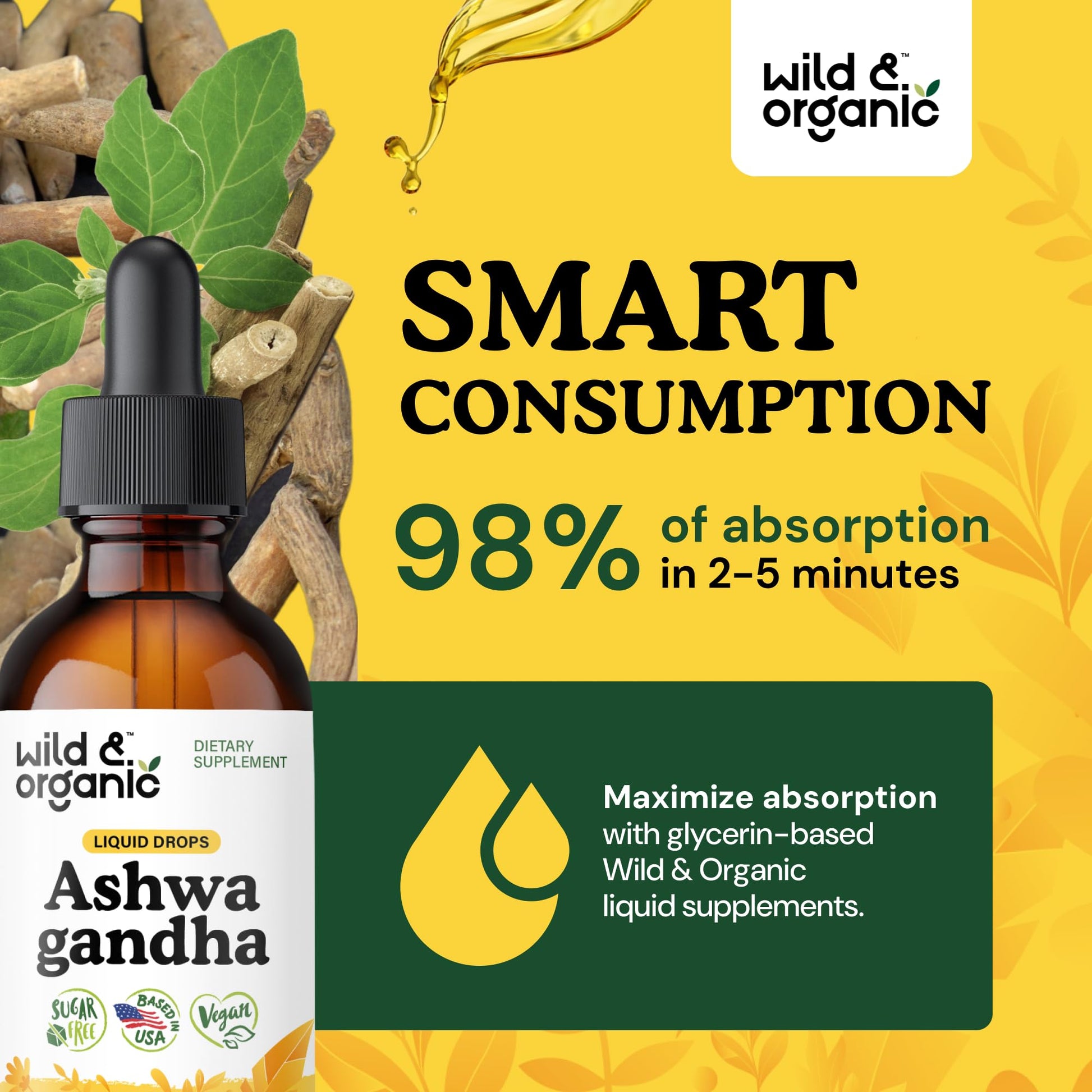 Wild & Organic Ashwagandha Drops - Mood Support & Positive Energy - 500 mg Ashwagandha for Women & Men - Add to Tea Liquid Extract for Relaxation - Non-GMO, Sugar & Alcohol-Free Tincture - 4 fl oz - PrimeBioHealth - canada supplements
