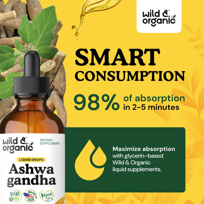 Wild & Organic Ashwagandha Drops - Mood Support & Positive Energy - 500 mg Ashwagandha for Women & Men - Add to Tea Liquid Extract for Relaxation - Non-GMO, Sugar & Alcohol-Free Tincture - 4 fl oz - PrimeBioHealth - canada supplements