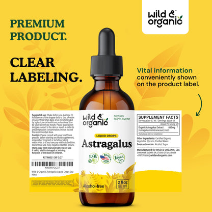 Wild & Organic Astragalus Root Extract Drops - Immune Support - Liquid Astragalus Supplement - Add to Tea & Mix with Powder - Membranaceus Herb - Vegan, Sugar & Alcohol-Free Tincture - 4 fl oz - PrimeBioHealth - canada supplements