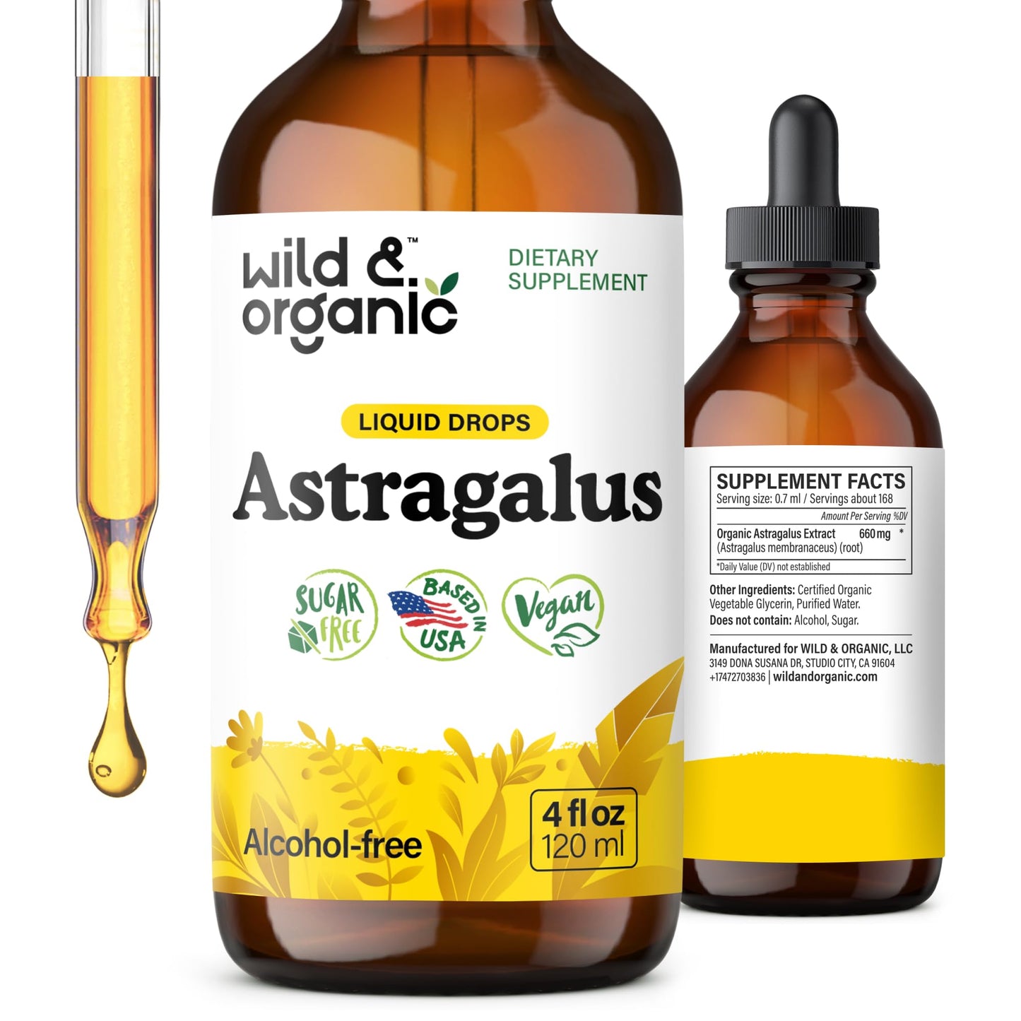 Wild & Organic Astragalus Root Extract Drops - Immune Support - Liquid Astragalus Supplement - Add to Tea & Mix with Powder - Membranaceus Herb - Vegan, Sugar & Alcohol-Free Tincture - 4 fl oz - PrimeBioHealth - canada supplements