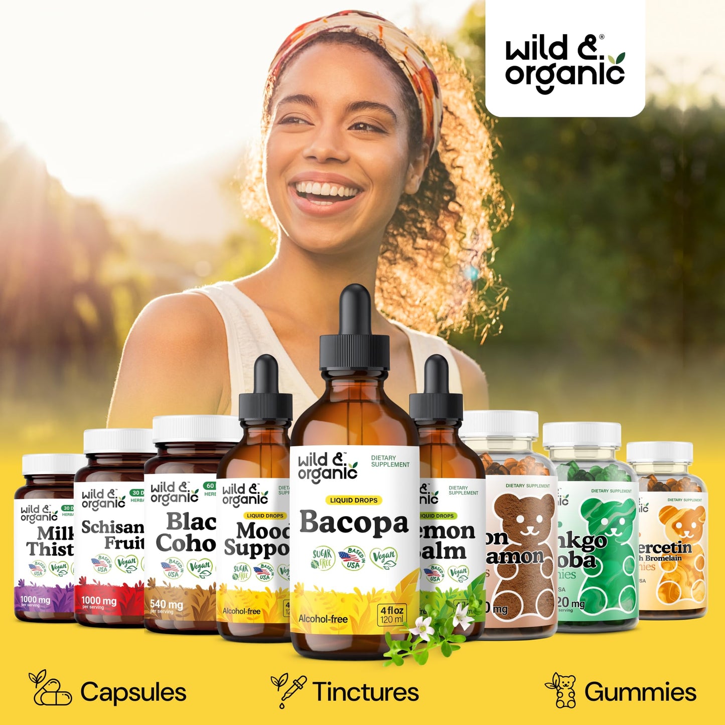 Wild & Organic Bacopa Monnieri Supplement - Brain & Focus Support - Bacopa Extract Liquid Drops - Brahmi Herb Tincture to Add to Tea - 5-Month Supply - Vegan, Sugar & Alcohol-Free - 4 fl oz - PrimeBioHealth - canada supplements