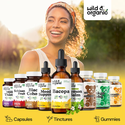 Wild & Organic Bacopa Monnieri Supplement - Brain & Focus Support - Bacopa Extract Liquid Drops - Brahmi Herb Tincture to Add to Tea - 5-Month Supply - Vegan, Sugar & Alcohol-Free - 4 fl oz - PrimeBioHealth - canada supplements