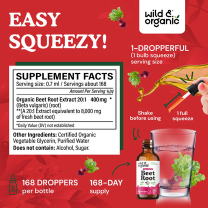 Wild & Organic Beet Root Extract Drops - Energy Support - Liquid Red Beets Supplements - 400 mg per Serving - Mix with Powder - Vegan, Sugar & Alcohol - 4 fl oz - PrimeBioHealth - canada supplements