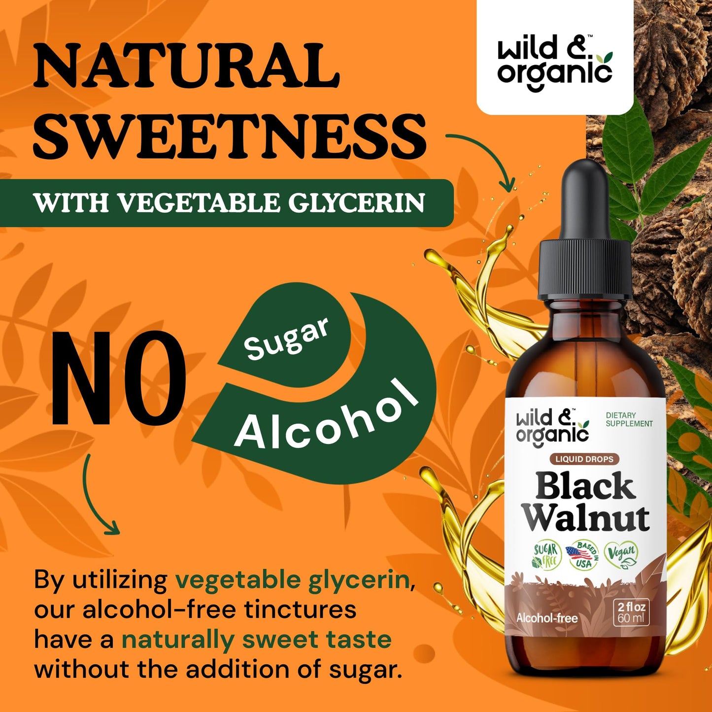 Wild & Organic Black Walnut Hull Tincture - Cleanse & Gut Support - Black Walnut Extract Supplement - Fast Absorption Liquid Drops - Add to Tea & Mix with Powder - Without Alcohol & Sugar - 4 fl oz - PrimeBioHealth - canada supplements
