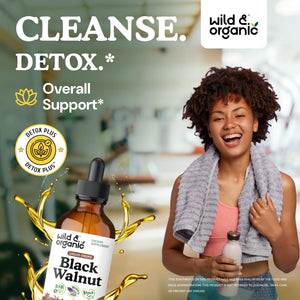Wild & Organic Black Walnut Hull Tincture - Cleanse & Gut Support - Black Walnut Extract Supplement - Fast Absorption Liquid Drops - Add to Tea & Mix with Powder - Without Alcohol & Sugar - 4 fl oz - PrimeBioHealth - canada supplements