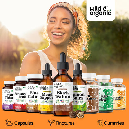 Wild & Organic Black Walnut Hull Tincture - Cleanse & Gut Support - Black Walnut Extract Supplement - Fast Absorption Liquid Drops - Add to Tea & Mix with Powder - Without Alcohol & Sugar - 4 fl oz - PrimeBioHealth - canada supplements