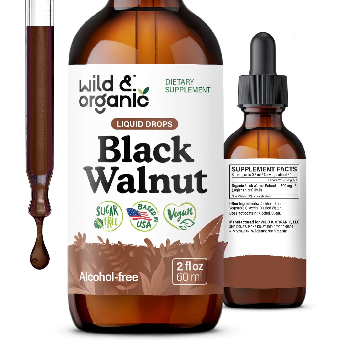 Wild & Organic Black Walnut Hull Tincture - Cleanse & Gut Support - Black Walnut Extract Supplement - Fast Absorption Liquid Drops - Add to Tea & Mix with Powder - Without Alcohol & Sugar - 4 fl oz - PrimeBioHealth - canada supplements