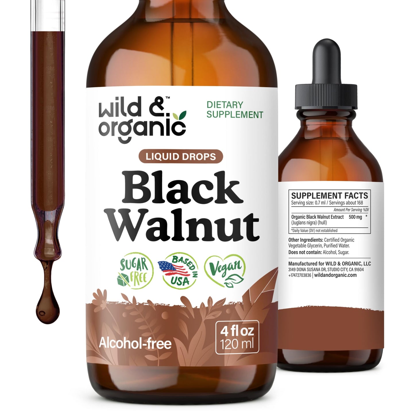 Wild & Organic Black Walnut Hull Tincture - Cleanse & Gut Support - Black Walnut Extract Supplement - Fast Absorption Liquid Drops - Add to Tea & Mix with Powder - Without Alcohol & Sugar - 4 fl oz - PrimeBioHealth - canada supplements