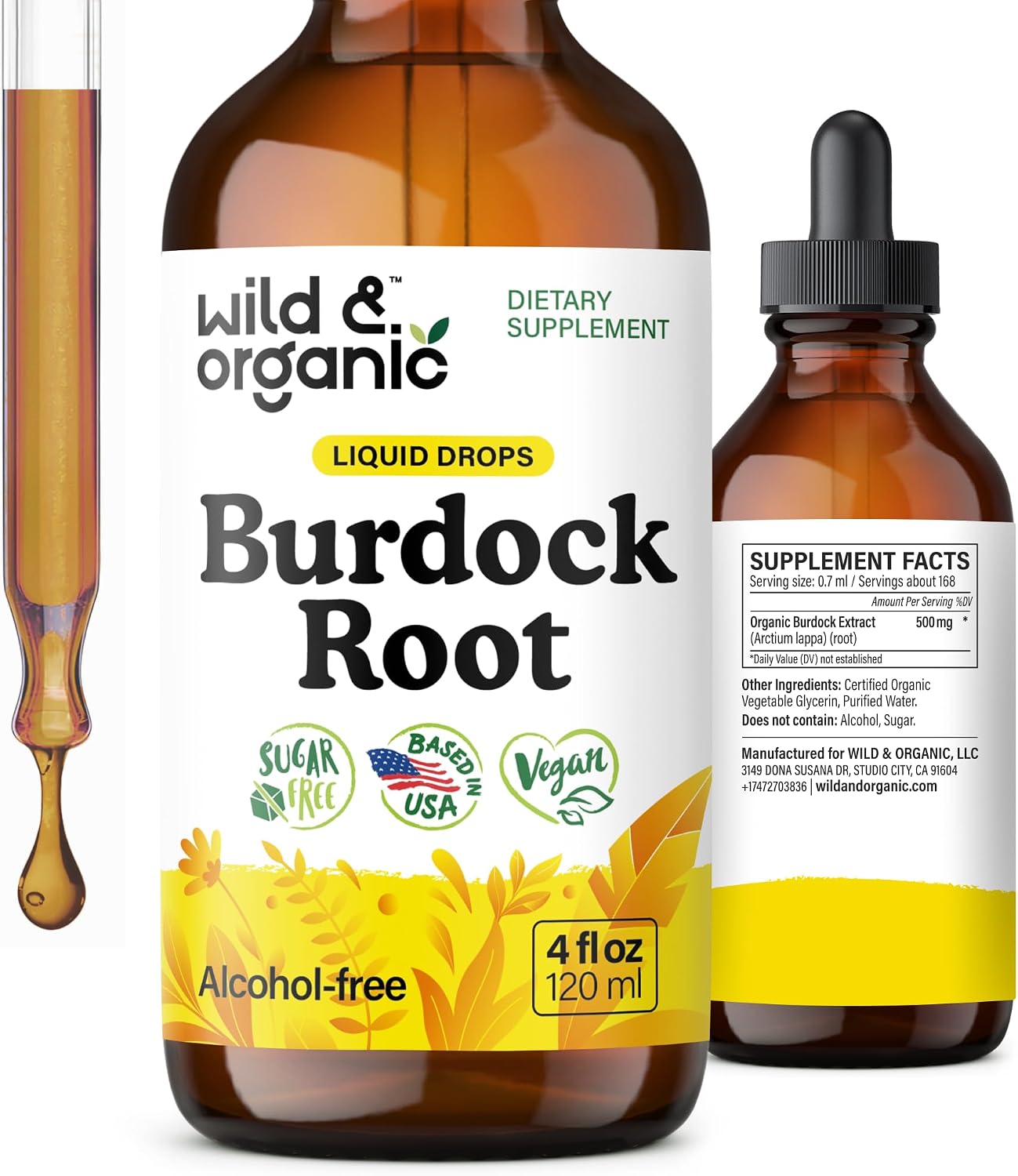 Wild & Organic Burdock Root Tincture - Antioxidant, Detox & Lymphatic Support - Burdock Root Extract Drops - Arctium Lappa Herb Supplement - Add to Tea - Vegan, Sugar & Alcohol-Free - 4 fl oz - PrimeBioHealth - canada supplements