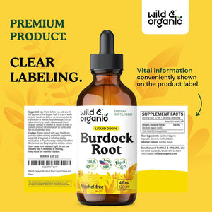 Wild & Organic Burdock Root Tincture - Antioxidant, Detox & Lymphatic Support - Burdock Root Extract Drops - Arctium Lappa Herb Supplement - Add to Tea - Vegan, Sugar & Alcohol-Free - 4 fl oz - PrimeBioHealth - canada supplements