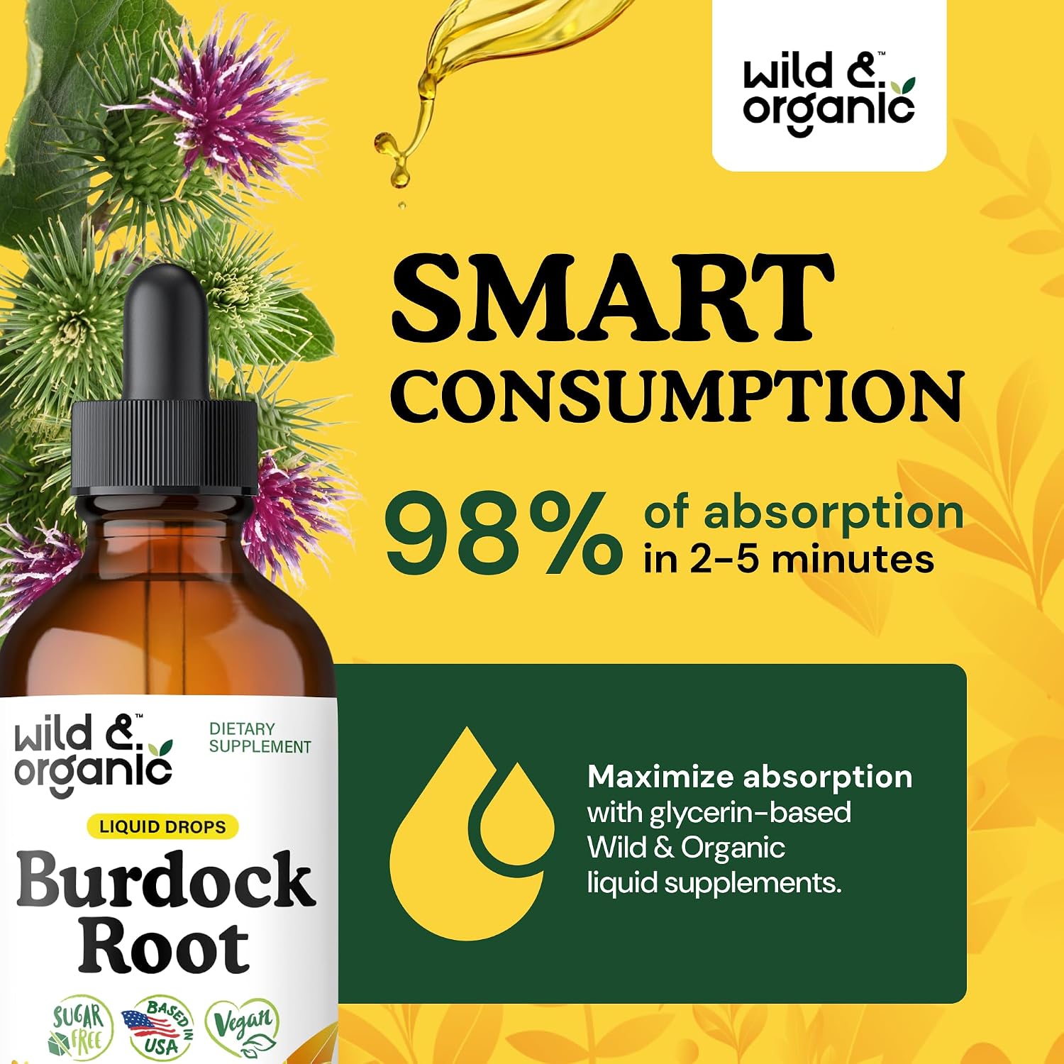 Wild & Organic Burdock Root Tincture - Antioxidant, Detox & Lymphatic Support - Burdock Root Extract Drops - Arctium Lappa Herb Supplement - Add to Tea - Vegan, Sugar & Alcohol-Free - 4 fl oz - PrimeBioHealth - canada supplements