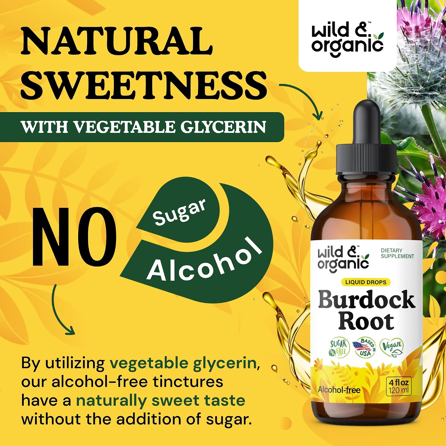 Wild & Organic Burdock Root Tincture - Antioxidant, Detox & Lymphatic Support - Burdock Root Extract Drops - Arctium Lappa Herb Supplement - Add to Tea - Vegan, Sugar & Alcohol-Free - 4 fl oz - PrimeBioHealth - canada supplements