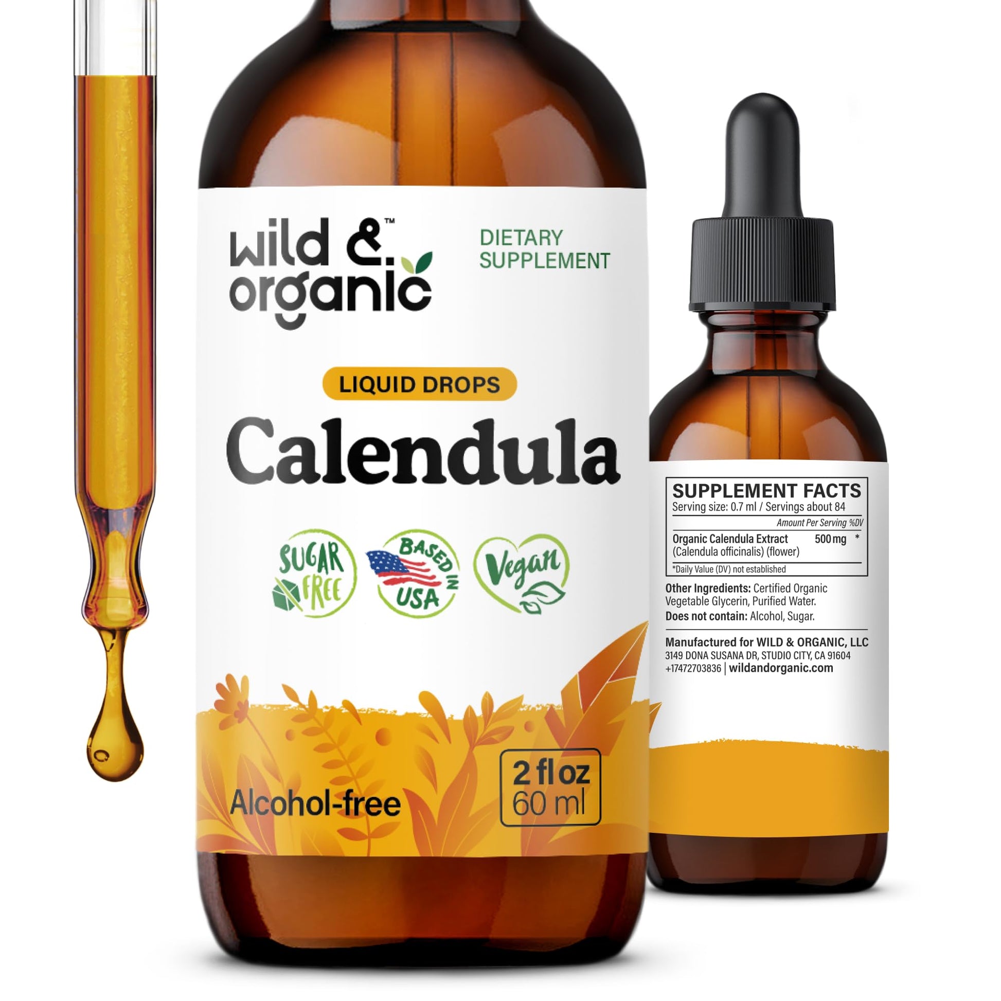 Wild & Organic Calendula Flowers Supplement - Antioxidant, Immune & Skin Support - Add to Tea Extract Drops - Calendula Herb Tincture - Vegan, Alcohol & Sugar-Free - 4 fl oz - PrimeBioHealth - canada supplements