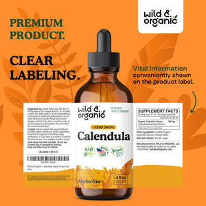 Wild & Organic Calendula Flowers Supplement - Antioxidant, Immune & Skin Support - Add to Tea Extract Drops - Calendula Herb Tincture - Vegan, Alcohol & Sugar-Free - 4 fl oz - PrimeBioHealth - canada supplements